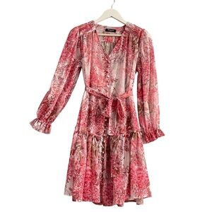 Beulah style floral sheer button front mini dress belted  boho cottagecore S